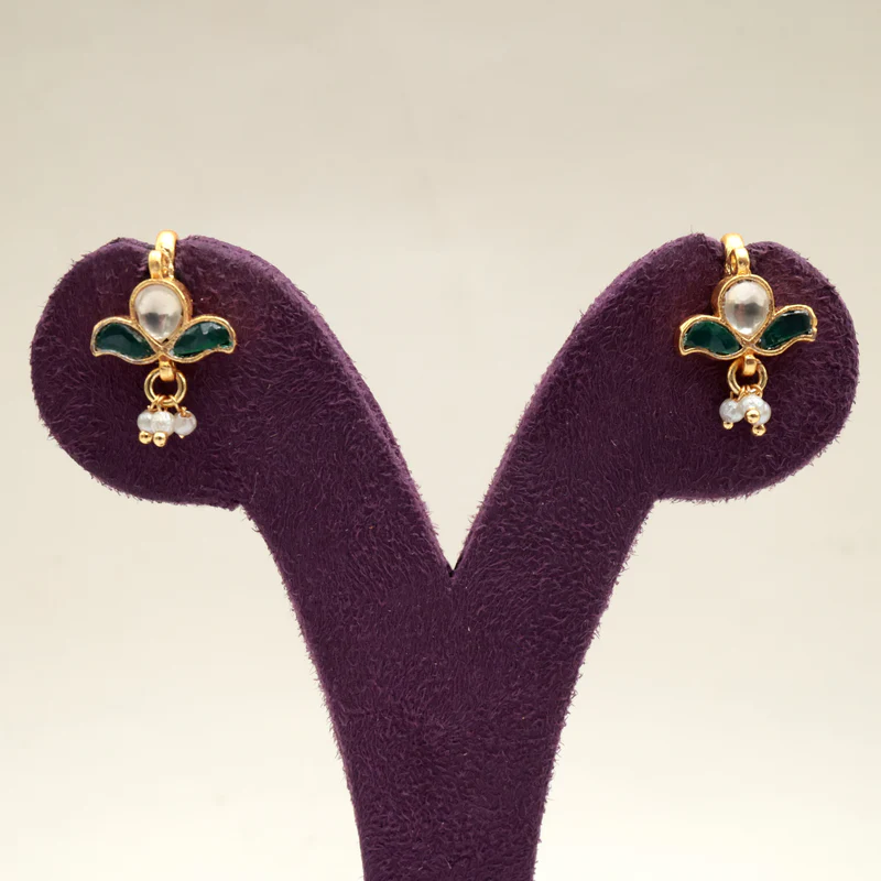 Premium Pachi Kundan Double Leaf Flower Bud Koppu - Green